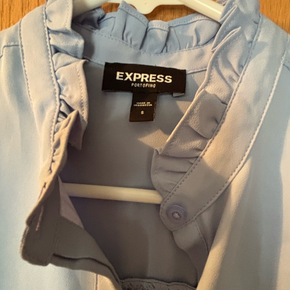 Express Sky Blue Ruffled Blouse - Picture 2 of 5